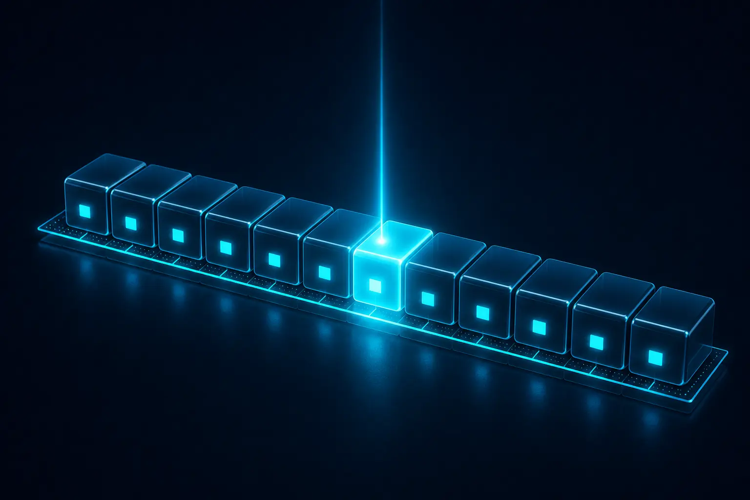 An array shown as a row of contiguous, equally sized memory cells addressed by index.